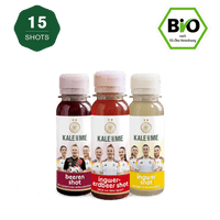 DFB Shot Bundle with Beeren, Ingwer-Erdbeer, and Ingwer shots, bio-certified, 15-pack.